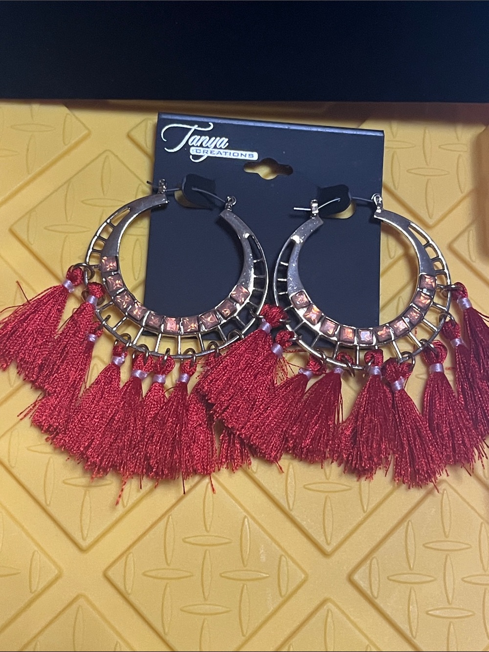 Red Tassel Hoop Earrings